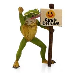 Scully & Scully Austrian Bronze Frog With "Keep Smiling" Sign Figurine