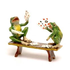 Scully & Scully Austrian Bronze Two Frogs Playing Cards Figurine