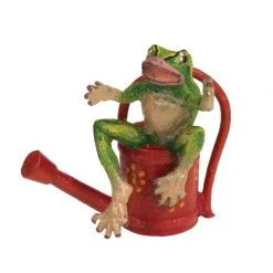Scully & Scully Austrian Bronze Frog On Red Watering Can Figurine
