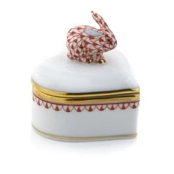 Herend Heart Box With Bunny Finial