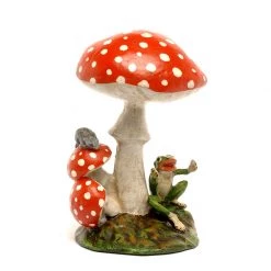 Scully & Scully Austrian Bronze Frog, Mouse, 3 Red-White Mushrooms Figurine