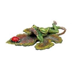 Scully & Scully Austrian Bronze Frog On Leaf With Ladybug Figurine