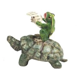 Scully & Scully Austrian Bronze Frog With Newspaper Riding Turtle